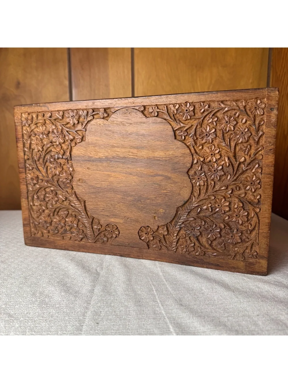 Vintage Hand Carved Wooden Desk Organizer Letter Holder Mail Sorter Boho